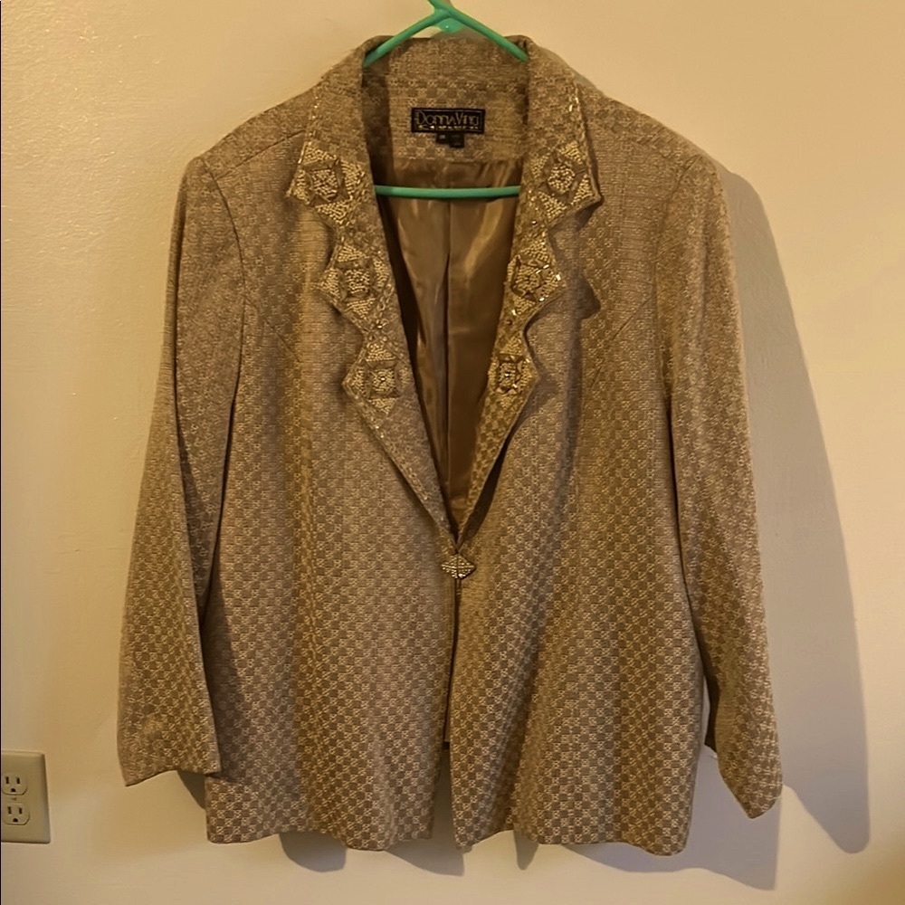 Cream/Gold Blazer Intricate Detail  Embroidered Beads Glam Formal Unique Jacket
